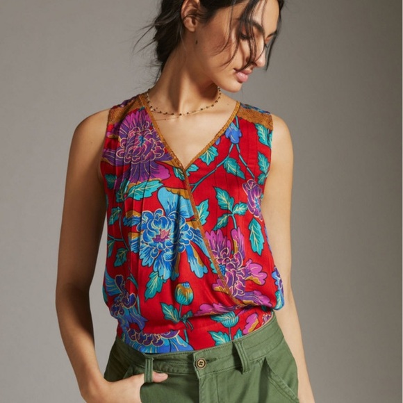 Anthropologie Tops - Tiny for Anthropologie Floral V-Neck Sleeveless Top